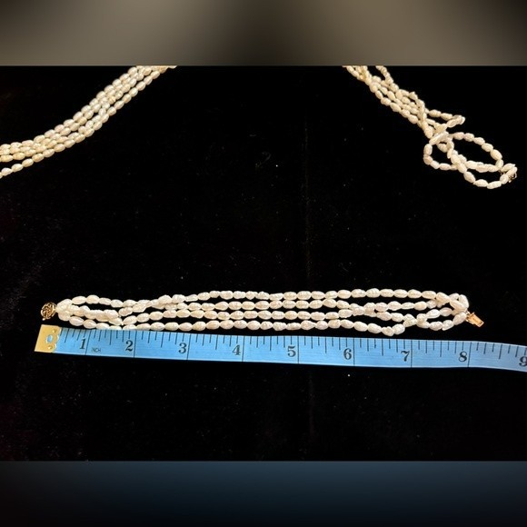 Freshwater pearl four strand necklace and bracelet set 14k gold clasp - Picture 6 of 9